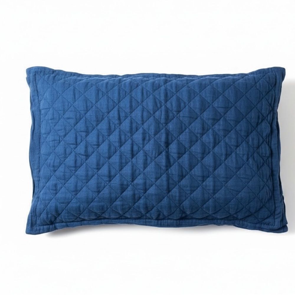 Pottery Barn 100% Belgian Flax Linen Quilted Standard Sham Midnight Blue